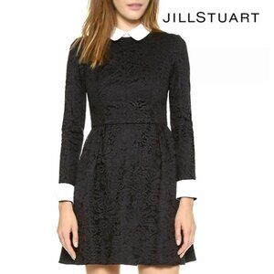 Vintage Jill Stuart black lace fit & flare mini dress, white collar and cuffs